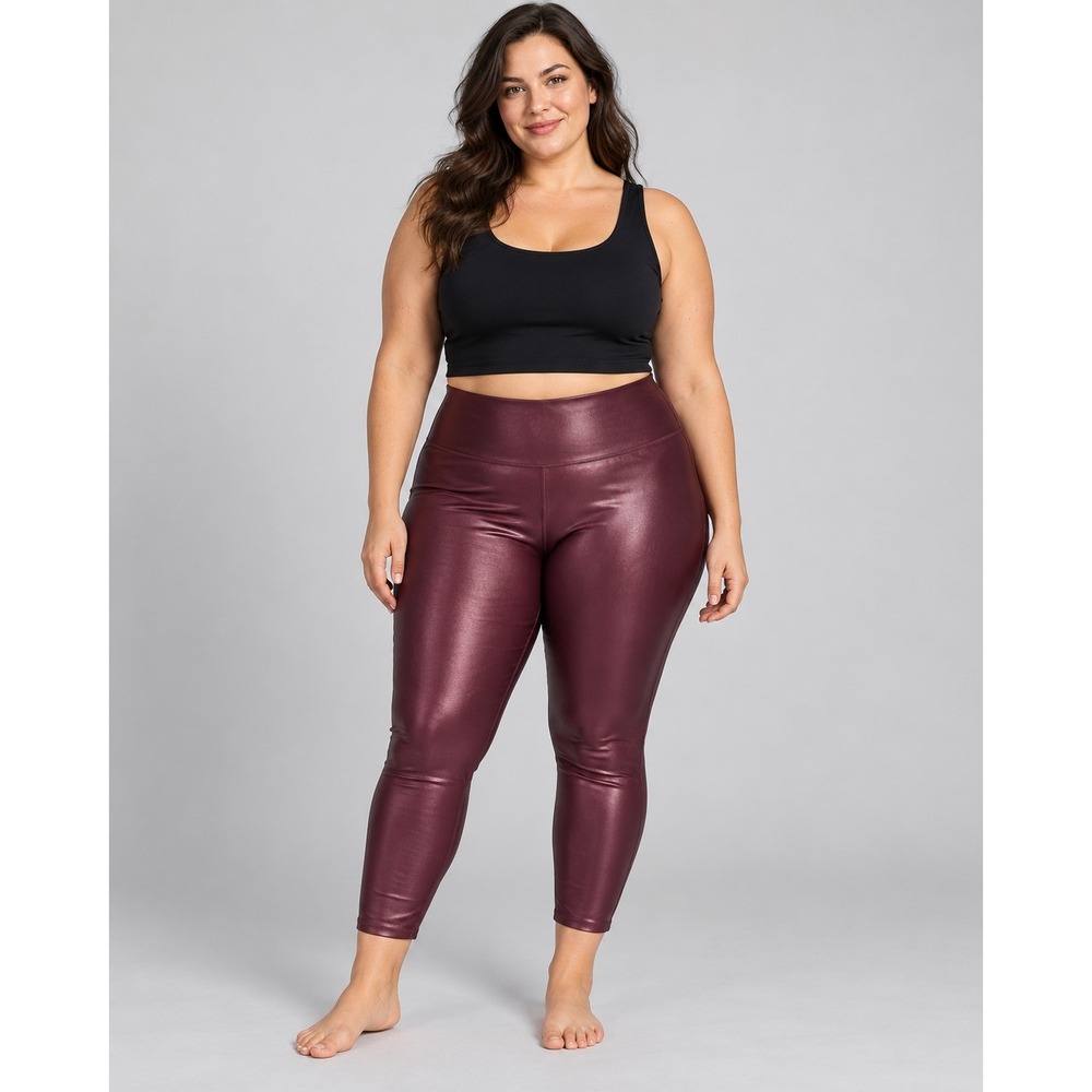 Maurices Womens Plus 3X Faux Leather Leggings Burgundy Wine High Rise NWT